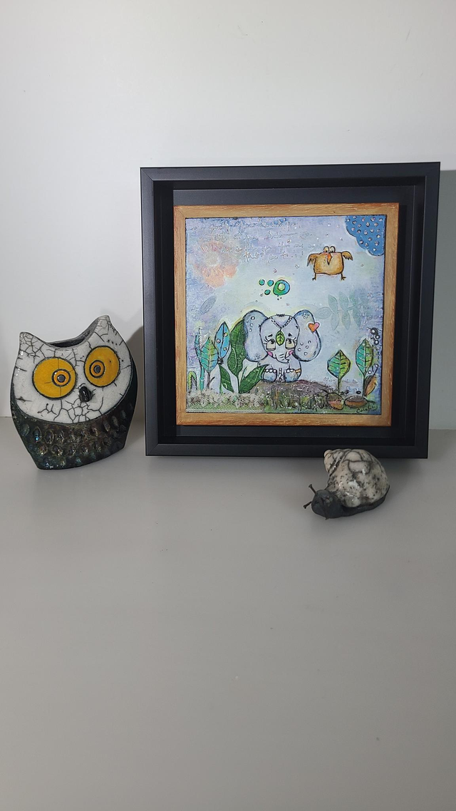 Tableau éléphant et chouette