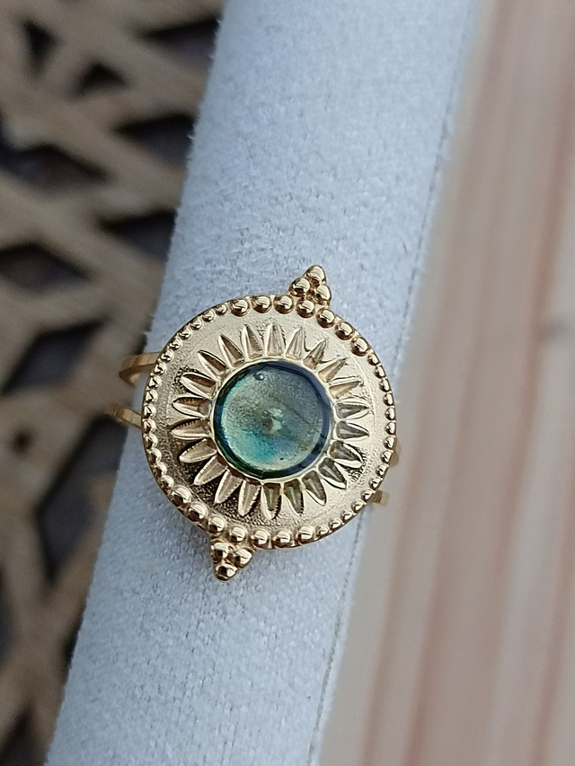 Bague Ethnique réglable - Or - Résine Bleue