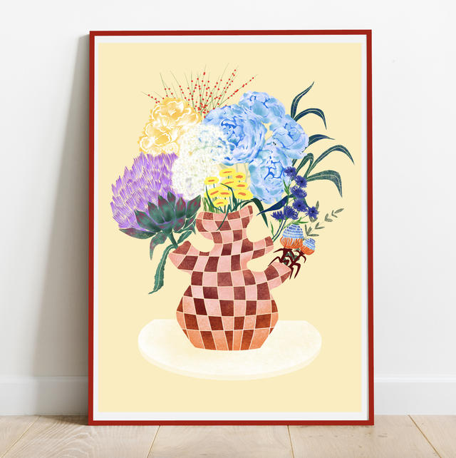Flowers in Check Vase
