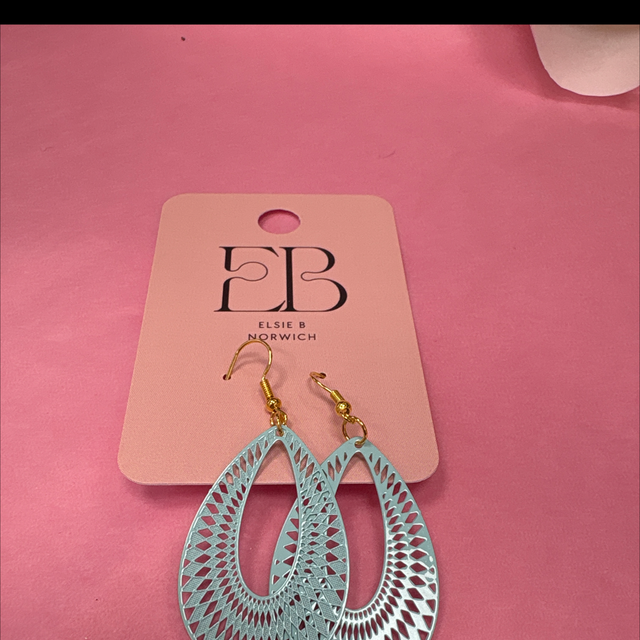 Mint filigree drop earrings gold hook 