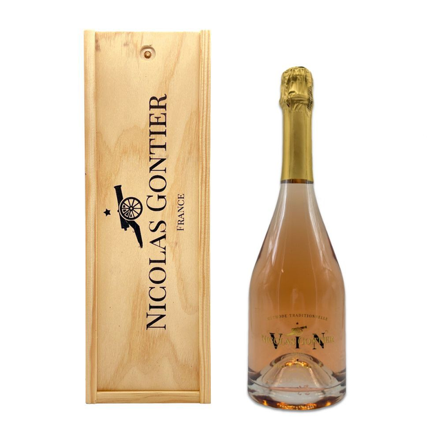 Vin mousseux de qualité Méthode Traditionnelle BRUT Rosé - Caisse bois 1 bouteille de 75cl