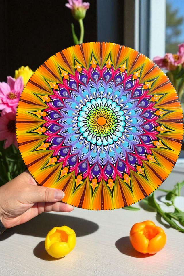 Tableau Mandala pointillisme coloré – Décoration murale zen