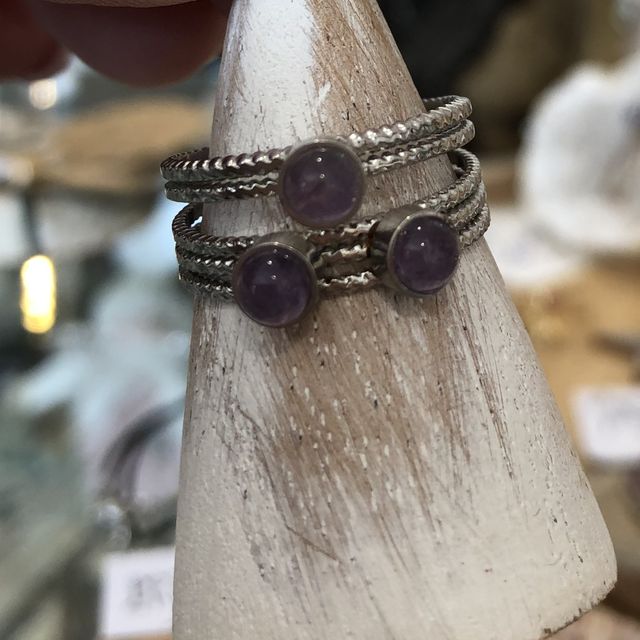 Bague réglable inox améthyste 