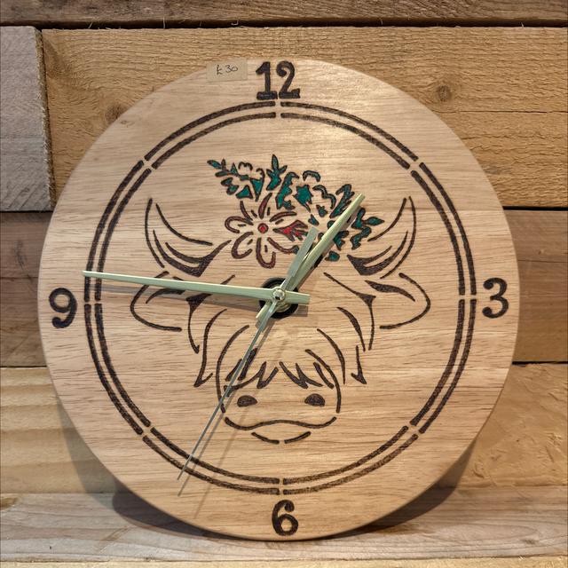 Cow Pyrography Clock 