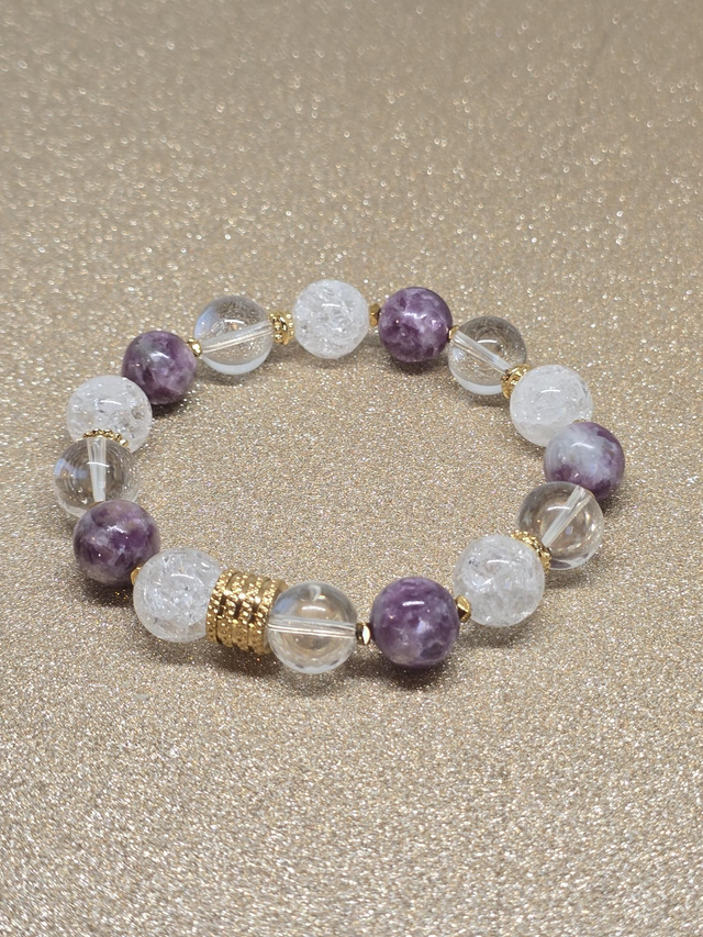 Bracelet Lépidolite et Cristal de roche XL en 1,2 cm 