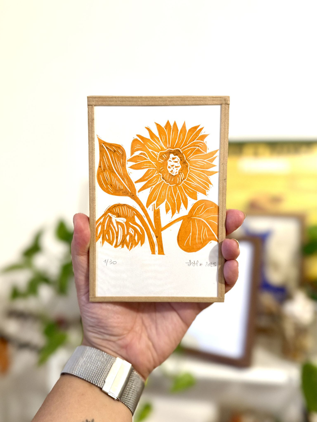 Tournesol orange - petite estampe 10x15 