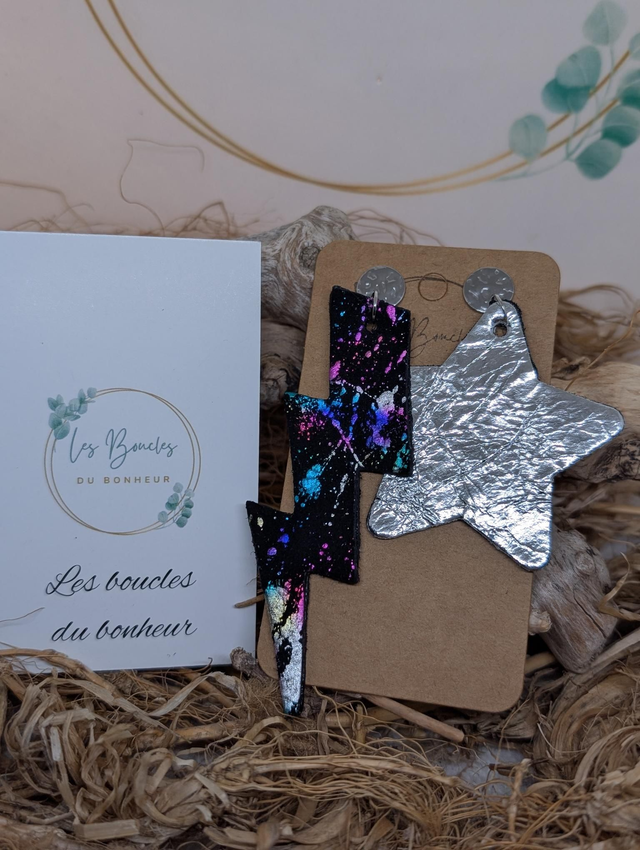 Boucles d'oreilles Asymétrique argenté noir go028