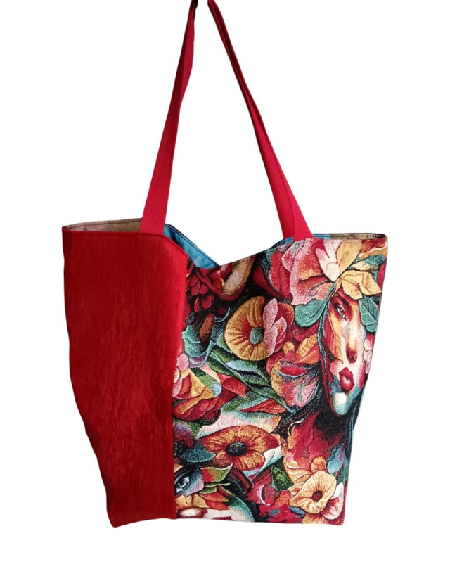 Sac cabas mélange de tapisserie/Grand cabas patchwork / cabas visages et fleurs