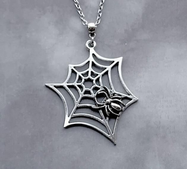 Large Spider and Web Necklace 