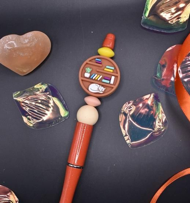 Stylo perle silicone bibliothèque chat