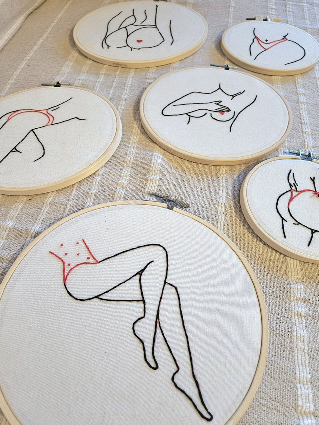 Les Culottées - Composition de 6 cercles brodés