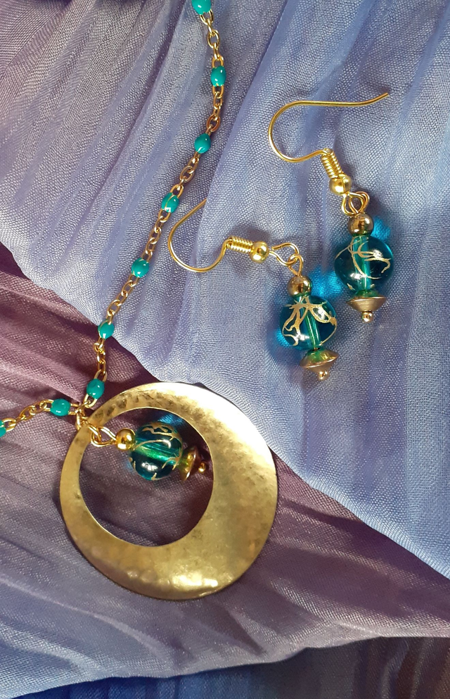 Rana Parue Bleu Turquoise Collier &amp; Boucles d'oreilles 
