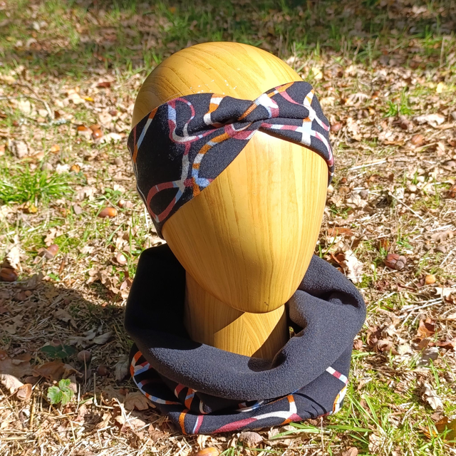 Ensemble snood + bandeau / noir motif