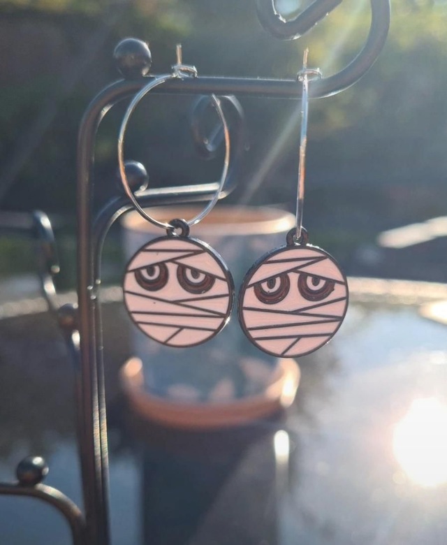 Earrings Bandaged Mummy Head Hoops