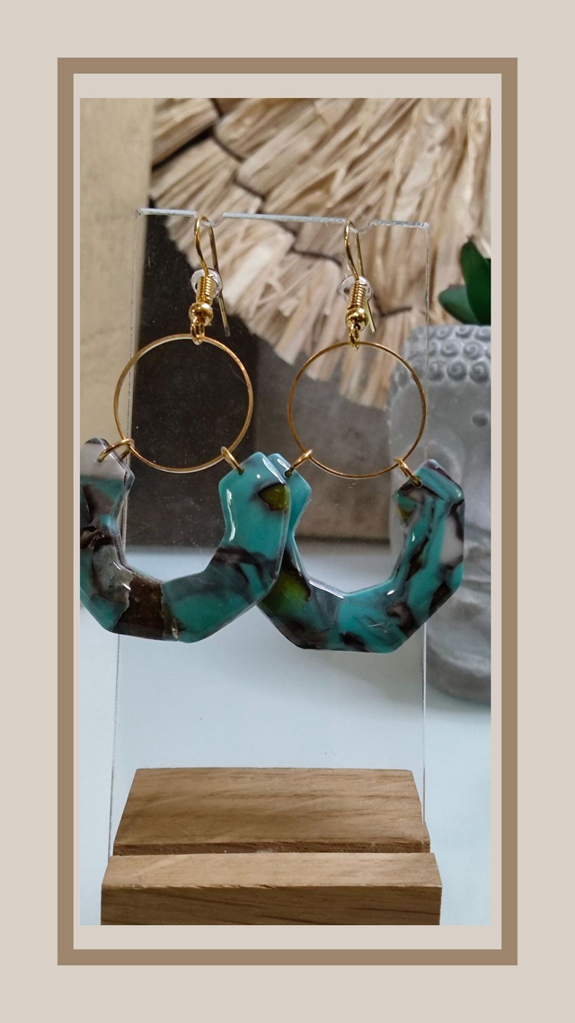 Boucles d&#039;oreilles faux turquoise kingman ennéagone 