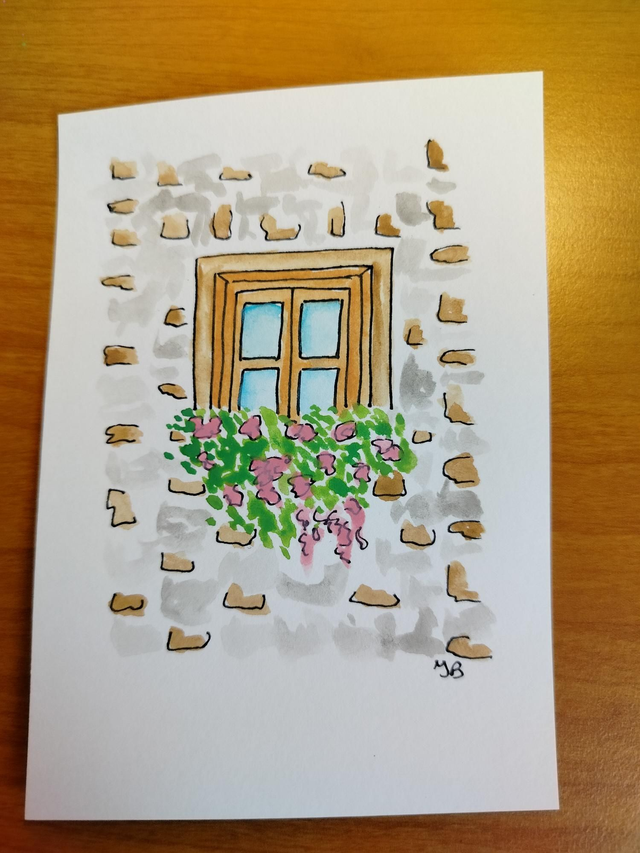 Aquarelle carte de voeux carte d'anniversaire illustration fenêtre 