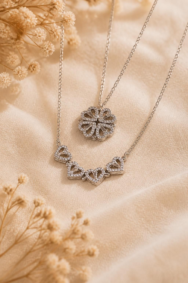 Collier Acier  magnétique 2 en 1  Amour et Chance 