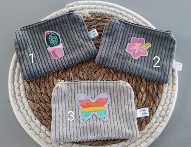 Porte monnaie velours gris et beige 