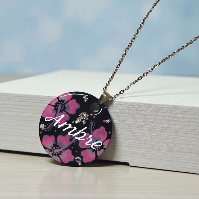 A-🌸 Collier personnalisé prénom dessiné Flora acier inoxydable sur commande 🌸