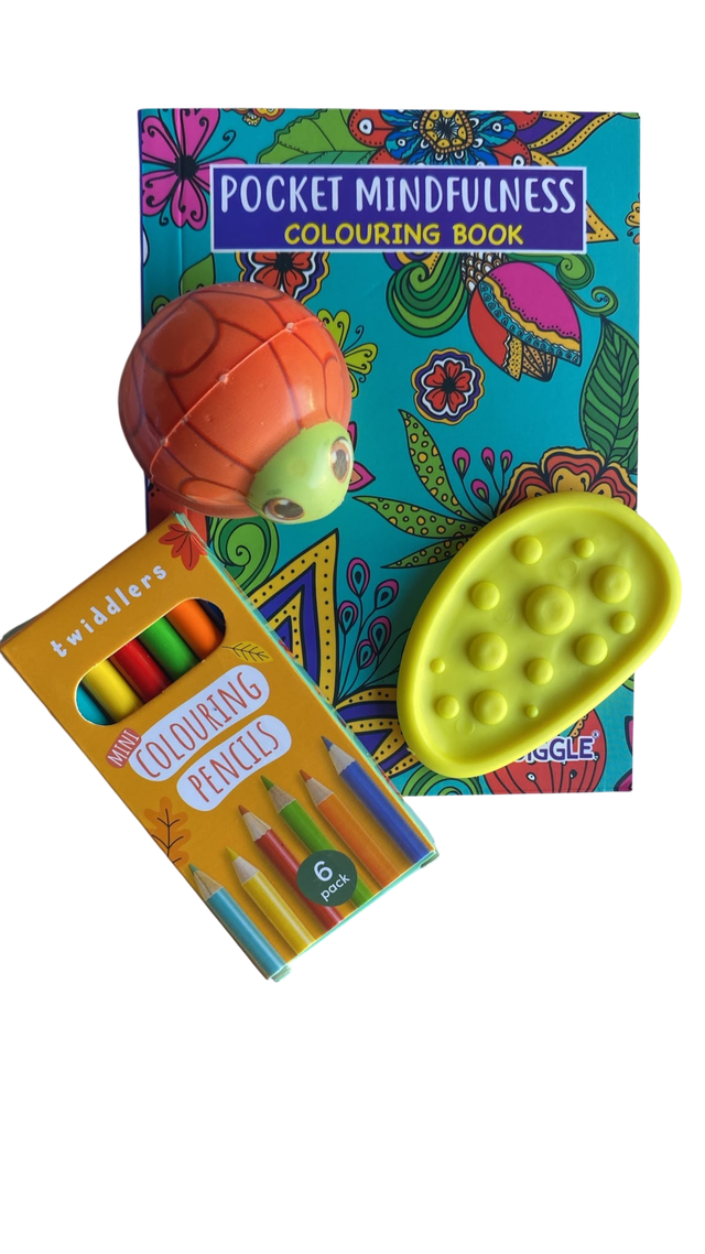 Kids Pocket Mindfulness Activity Set – Colouring Book, Pencils &amp; Sensory Fidget Toys  