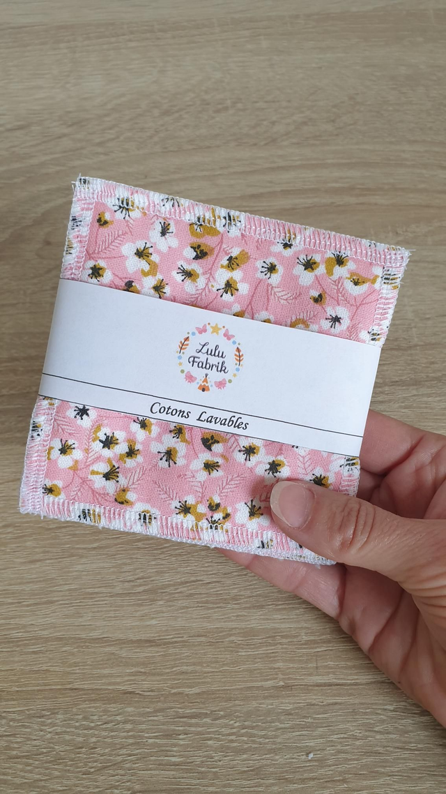 Lot de 4 cotons démaquillants FLEURI ROSE 