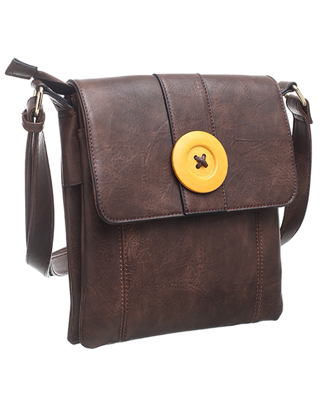 Bessie London Mocha Two Pocket Button Cross Body Bag
