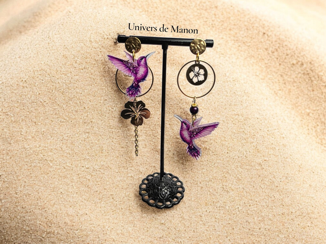 Boucles d'oreilles Colibris Violet (doré) 