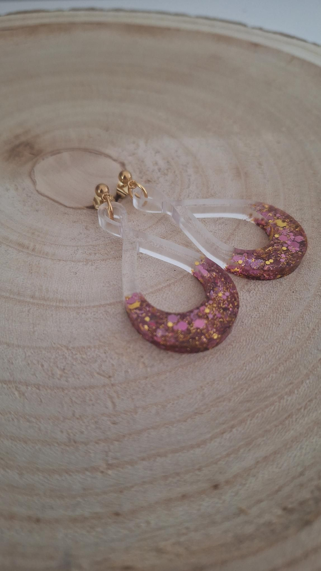 Boucles d'oreilles infinis paillettes dorées/roses