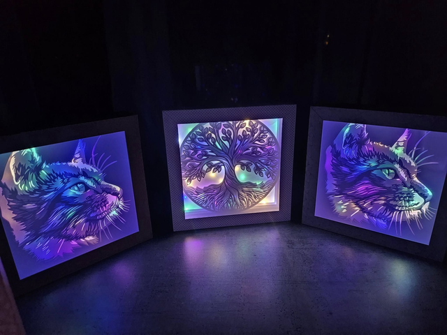 Cadre lumineux chat 20x20