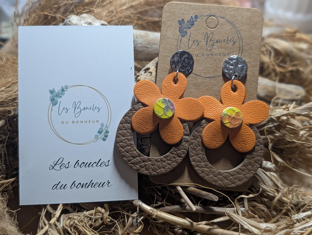 Boucles d'oreilles Baby Marguerite orange Camel bm012