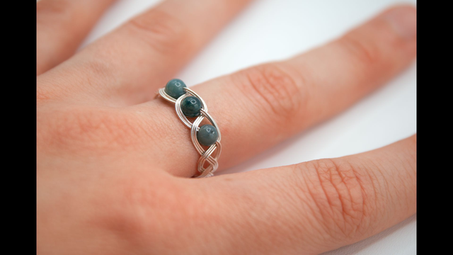 Bague 3 agates mousse (vertes)