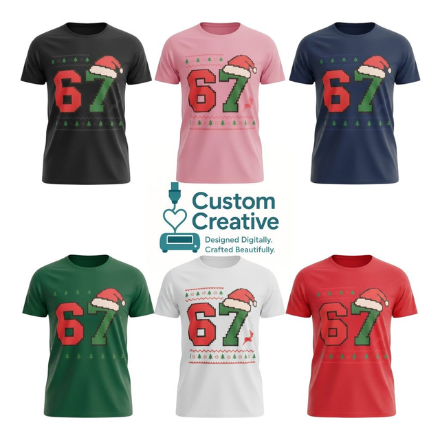 67 Christmas Pixel Tee – Festive Number Shirt (Multiple Colours)