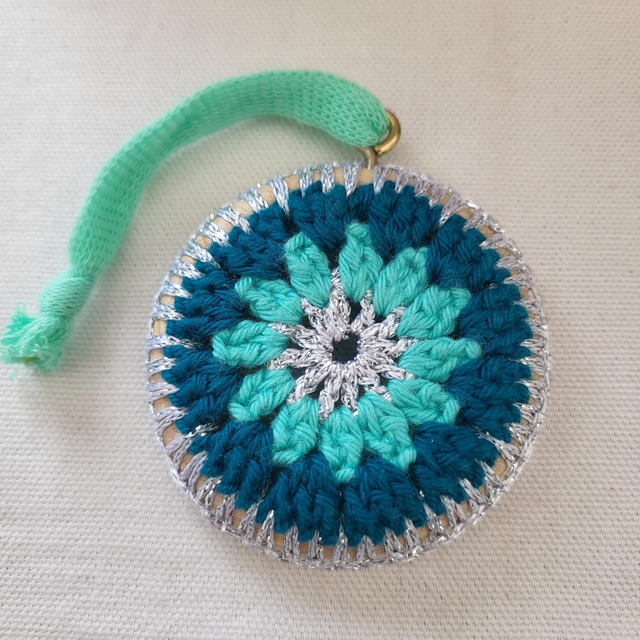 Crocheted Mandala Decoration - Silver Border
