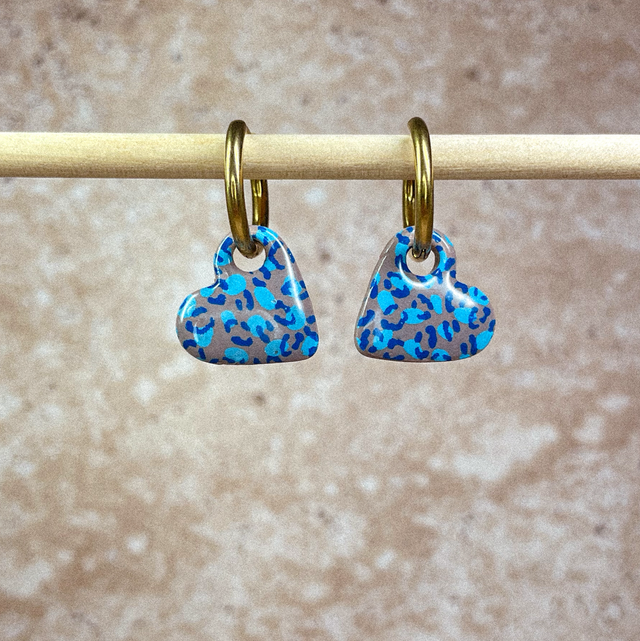 P'tits cœurs - Léopard gris &amp; bleu (sans créoles)