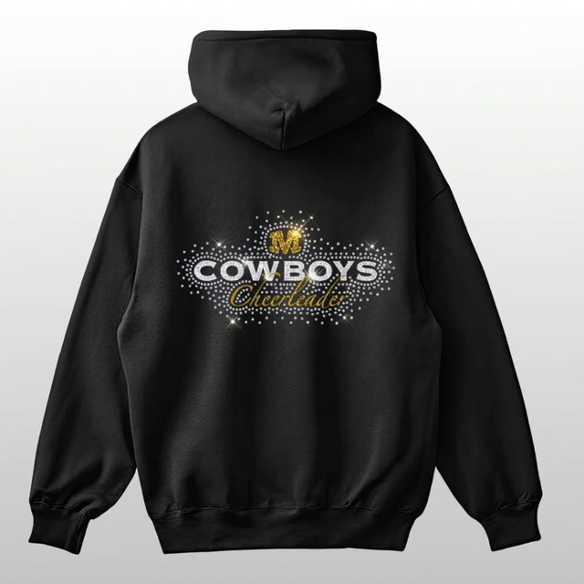 Munich Cowboys Cheerleader Hoodie – Schwarz mit Rücken-Glitzerplott und Strassapplikation