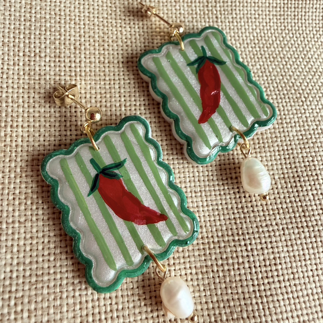 Chilli Pepper Pearl Earrings - Red and Green