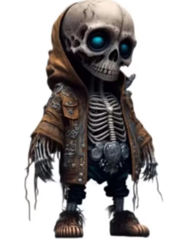 Horror beeldje Skelet figuur met oranje hoodie (14cm)