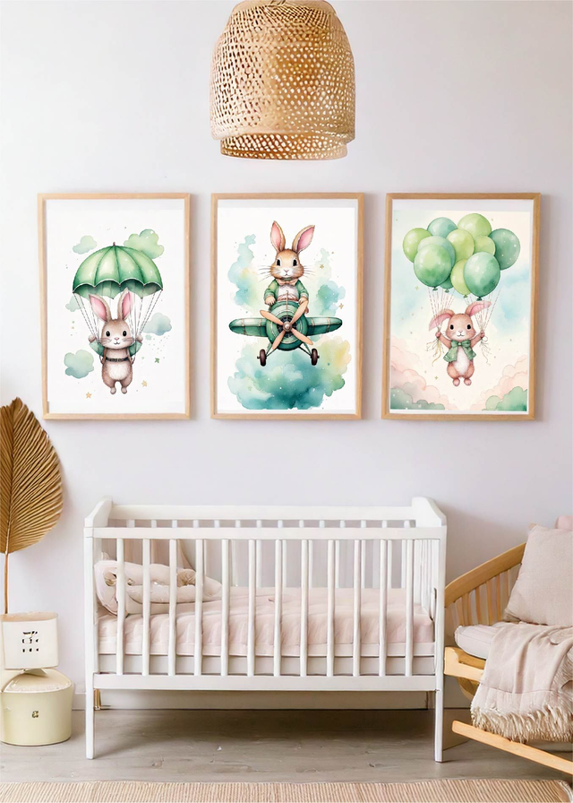 Affiche triptyque lapin en vol