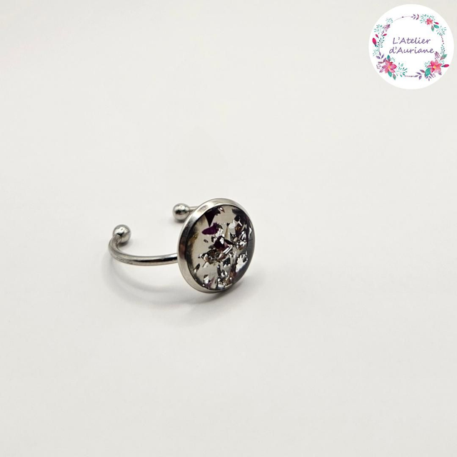 Bague "Rose & feuilles d'argent" argentée