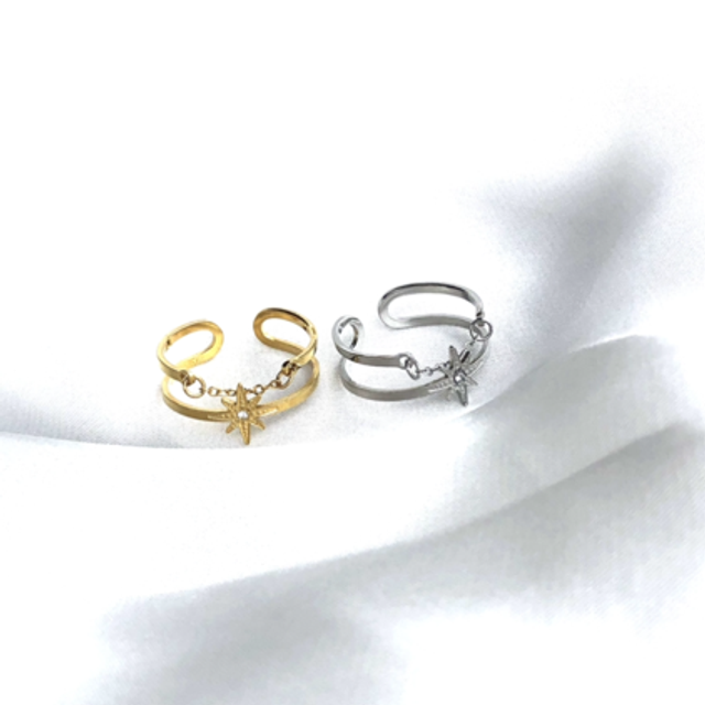 Xena*bague double chaîne,étoile 