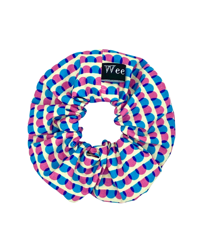 Rightsized Scrunchie - Blue &amp; Pink Scallop - Japanese Cotton