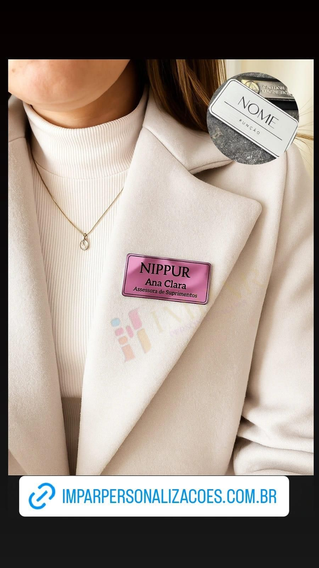 Broche magnético espelhado em acrílico , Crachá magnético 