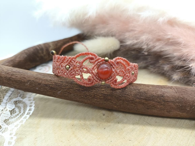 Bracelet corail orange tissage travaillé perles cornaline perles laiton