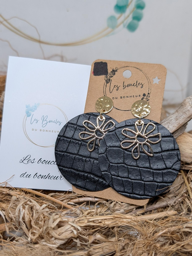 Boucles d'oreilles Moon noir doré  mo103