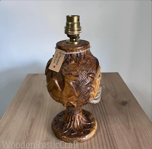 Vintage 1960s Olive Wood Table Lamp