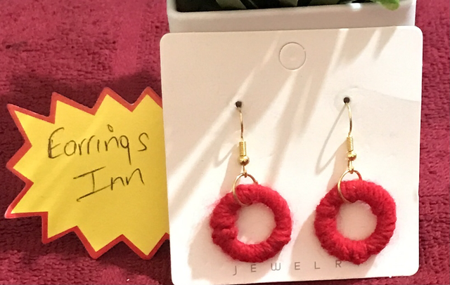 Red Plain Knitted Dangling Earrings - PCOD10