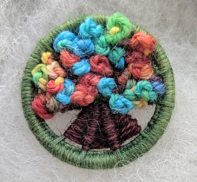 Dorset Button Brooch - rainbow with green 