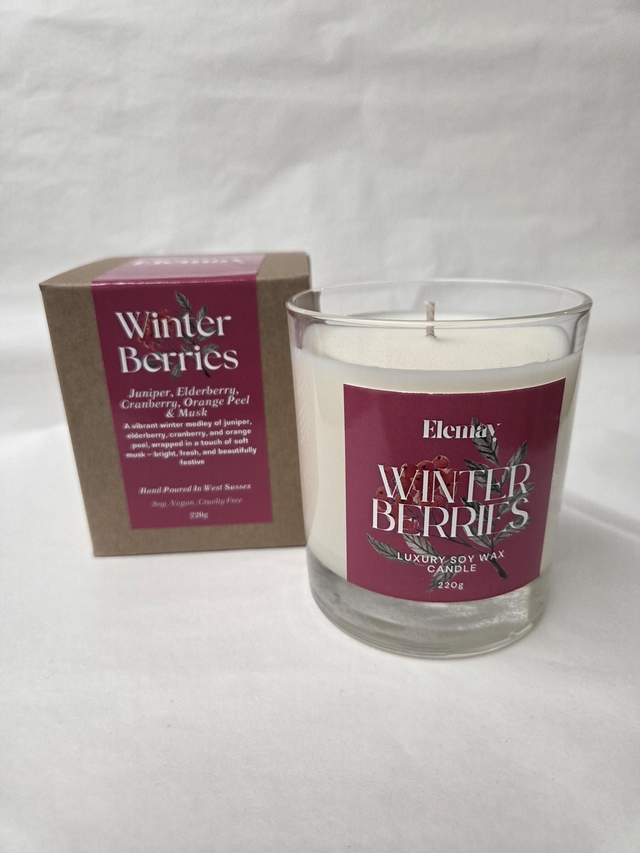 Winter Berries Refillable Glass Jar Soy Wax Candle - ES-024