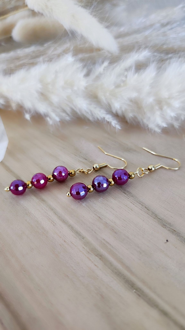 E Boucles d'oreilles Agate rose teintée