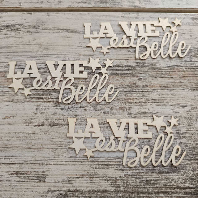 Lot de 3 mots " la vie est belle" en carton Bois - Embellissements scrapbooking et déco
